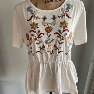 Peplum Embroidered Floral Short Sleeve